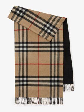 Burberry Giant Check Reversible Cashmere Scarf Black Unisex NWT 210cm $910